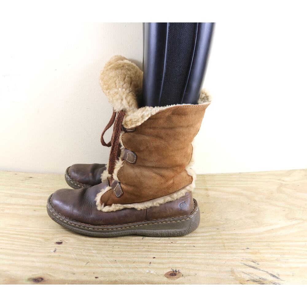 Born Boots Womens 10 Nome Shearling Lined Brown Leather Lace Up Shoes